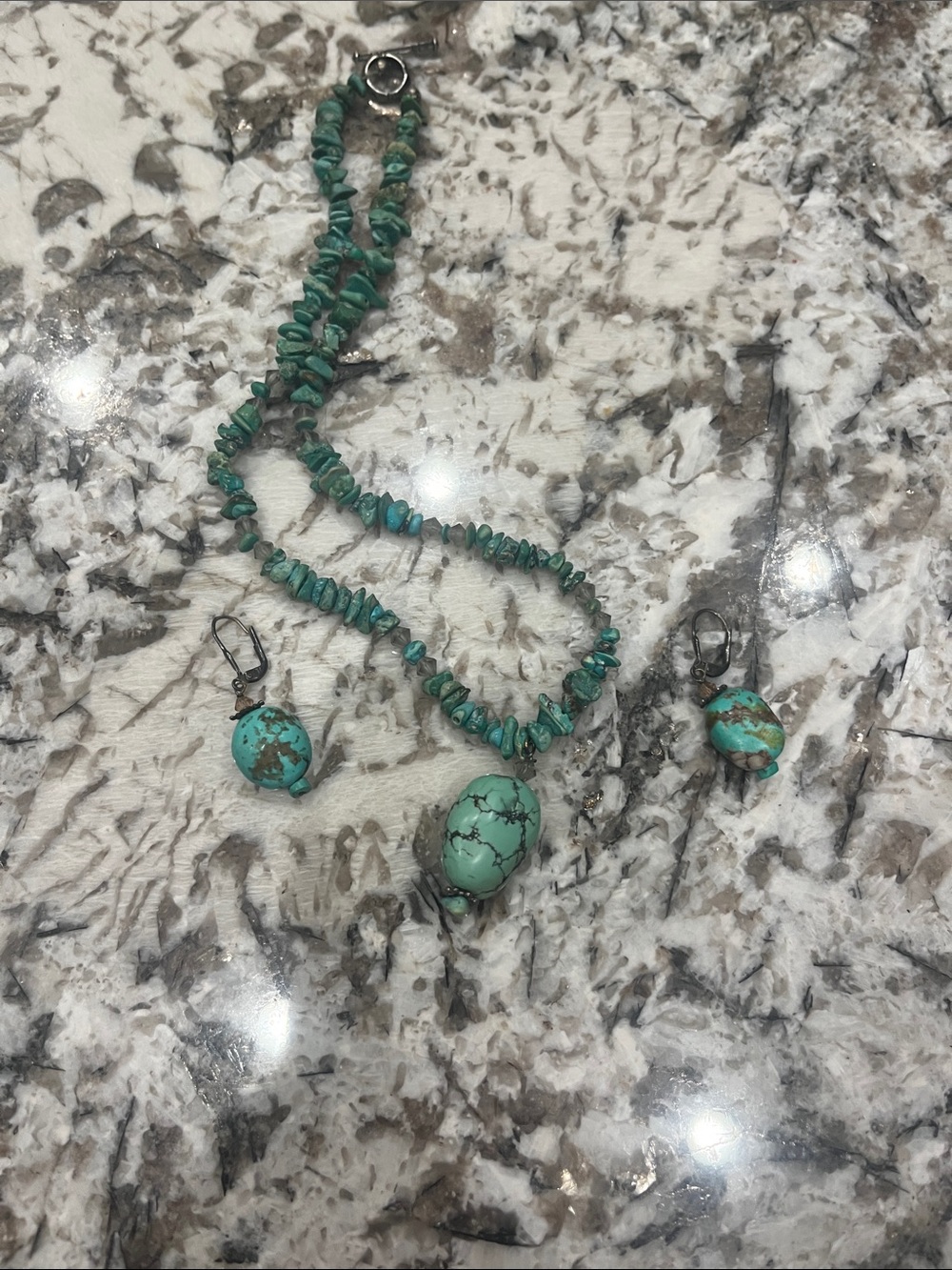 Turquoise Stone Necklace and Earring Set - Green Turquoise Jewelry